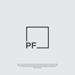 Letter PF Logo design with square frame line business consulting concept