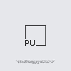 Letter PU Logo design with square frame line business consulting concept