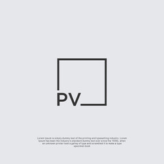 Letter PV Logo design with square frame line business consulting concept