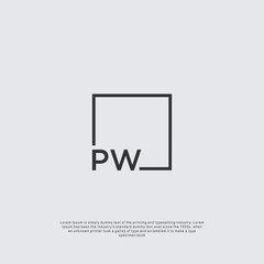 Letter PW Logo design with square frame line business consulting concept