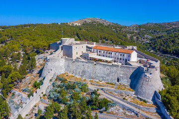 Aerial view of Spanjola fortress in Hvar, Croatia - obrazy, fototapety, plakaty