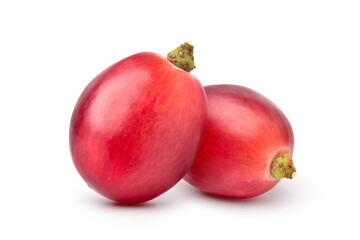 Close-up of Two red grapes isolated on white background. Clipping path.