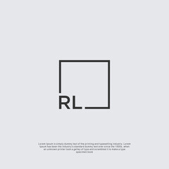 Letter RL Logo design with square frame line business consulting concept