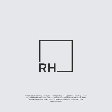 Letter RH Logo design with square frame line business consulting concept