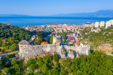 Aerial view of Rijeka with Trsat fortress, Croatia