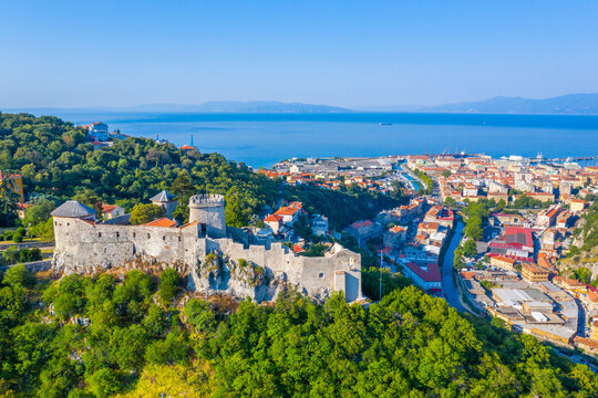 Fototapeta Aerial view of Rijeka with Trsat fortress, Croatia