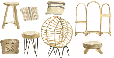 boho style watercolor furniture set