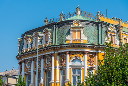 Yellow facade of Modello palace at Rijeka, Croatia