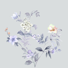 Flowers watercolor illustration.Manual composition.Big Set watercolor elements，Design for textile, wallpapers，Element for design,Greeting card