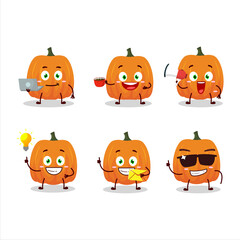 New pumpkin cartoon character with various types of business emoticons