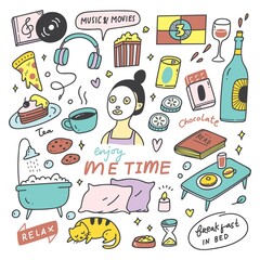 Me time concept doodle illustration vector design element