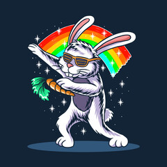 Easter bunny dabbing wearing glasses and carrying carrots