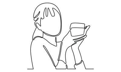 Continue line of woman hold a cup glass