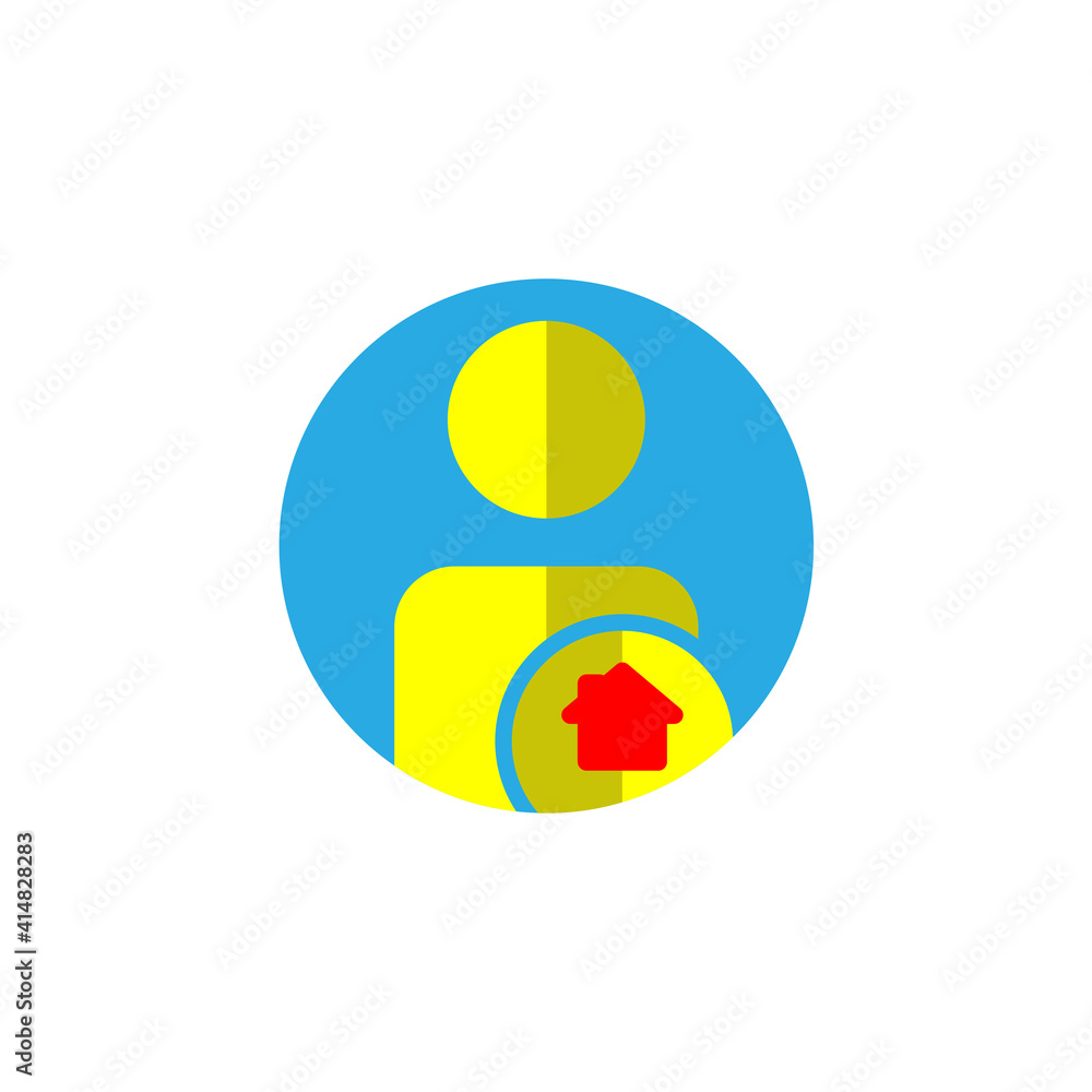 Poster user flat icon with home. editable stroke. simple illustration mobile concept and web design. design