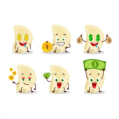 Slice of garlic cartoon character with cute emoticon bring money