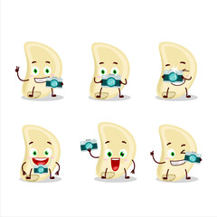 Photographer profession emoticon with slice of garlic cartoon character