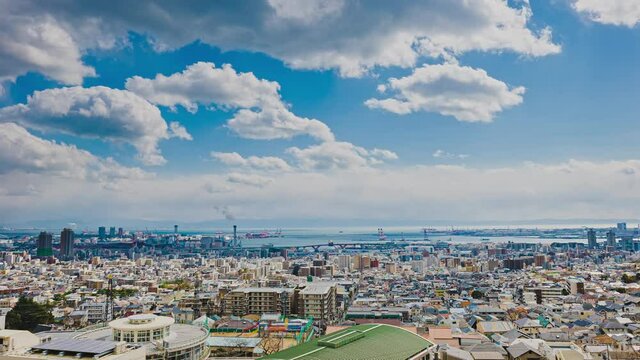 よく晴れた神戸市内を一望、灘丸山公園から　4K UHD　タイムラプス