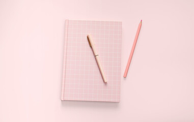 flat lay pink stationery