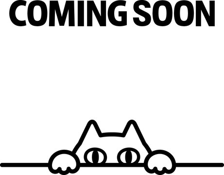 「COMING SOON」の文字と様子を窺う猫