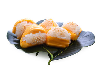 Jackfruit with jackfruit leaf, isolated on white background.