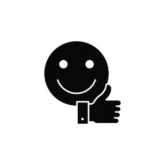 Smile face and hand thumb up glyph icon. Like, happy, favourite, love, and testimonials concept. Simple solid style. Vector illustration isolated on white background. EPS 10.