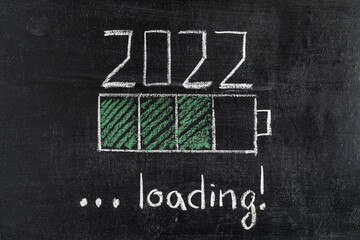 battery loading indicator showing 2022 loading drawn on chalkboard