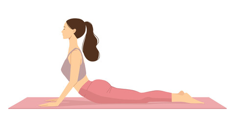 yoga pose cobra vector illustration, woman try to fitness for health.