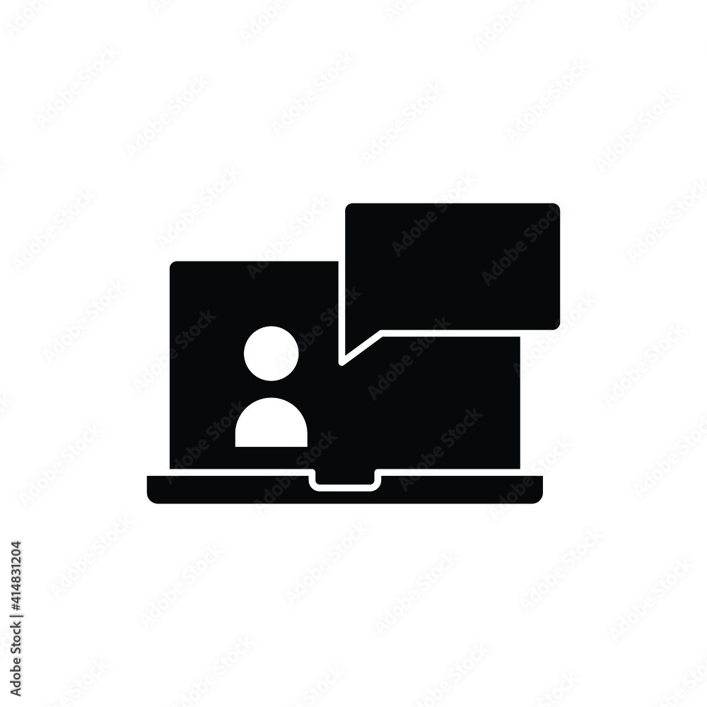 Poster webinar online class glyph icon. monitor screen, user chat discussion for consulting virtual classro