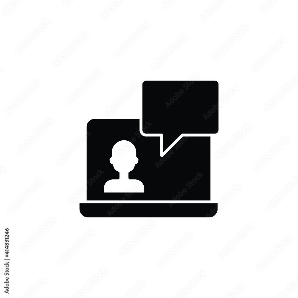 Poster webinar online class glyph icon. monitor screen, user chat discussion for consulting virtual classro