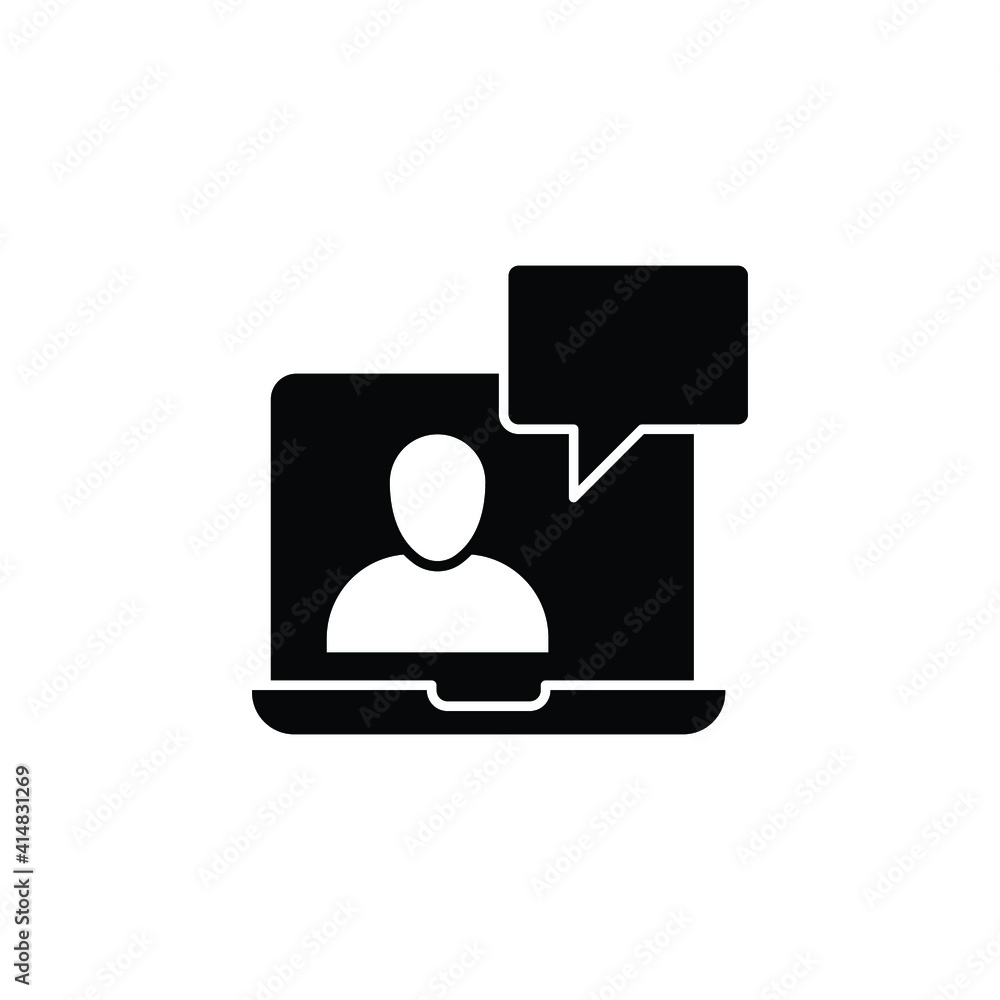 Poster webinar online class glyph icon. monitor screen, user chat discussion for consulting virtual classro