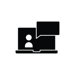 Webinar online class glyph icon. Monitor screen, user chat discussion for consulting virtual classroom on streaming in web or app. Solid style, vector illustration Design on white background EPS 10