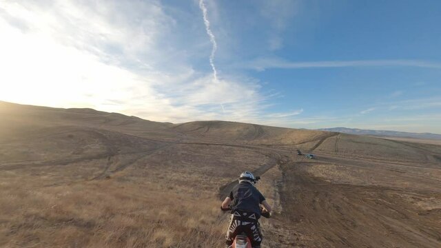 High Speed Drone Chase On A Dirt Bike Rider Going Off A Jump