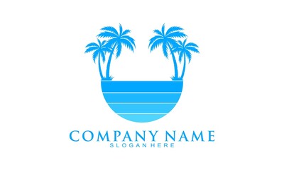 Palm tree and the sea vector logo