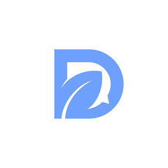 logo D and leaf icon location  asign letter blue 