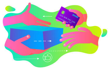 Illustration for an app, infographic, or landing page, with a character: a person quickly delivers a parcel or pizza. Express food delivery, online shopping.