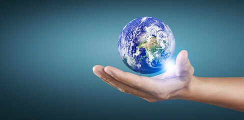 Globe in hand, Earth energy saving concept, image furnished by NASA
