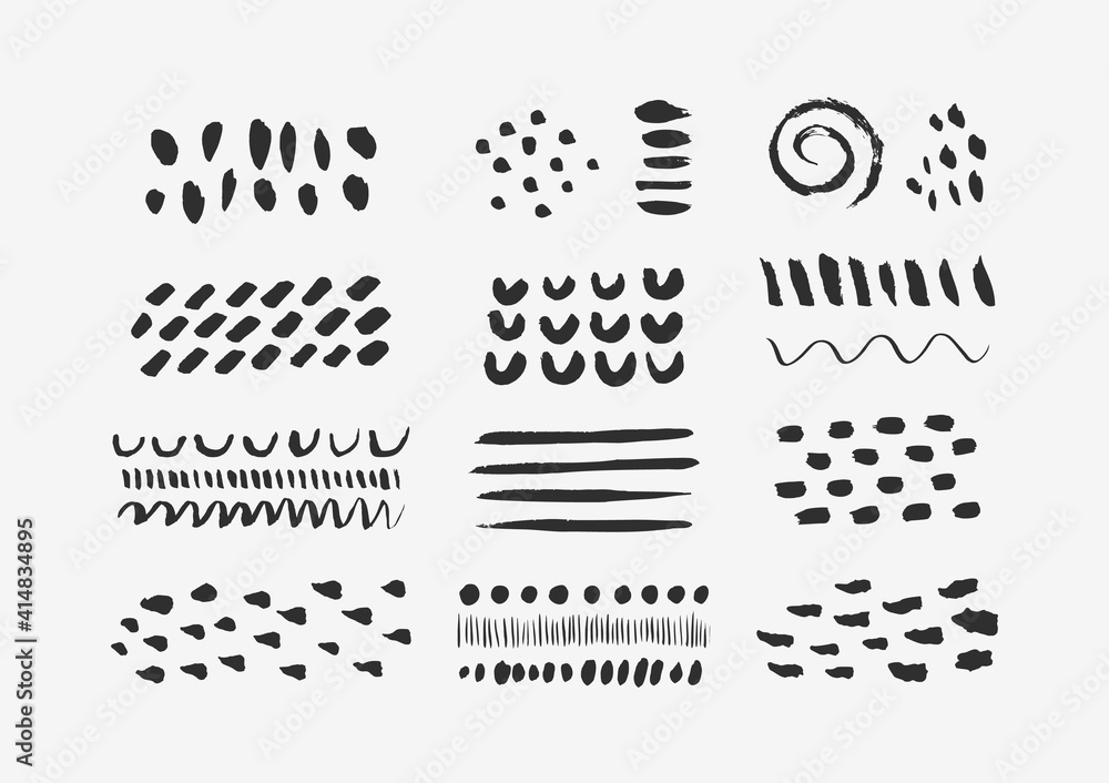 Wall mural abstract graphic elements in minimal trendy style. vector set of hand drawn texture for creating pat