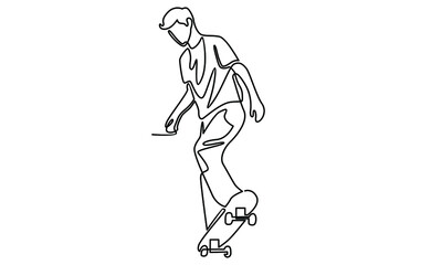 Fototapeta premium Continue line of boy playing skateboard