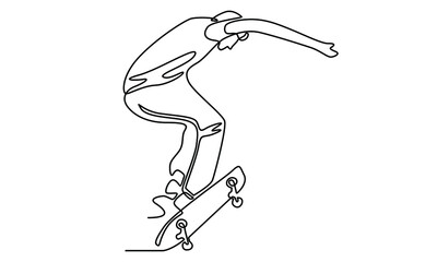 Continue line of boy playing skateboard