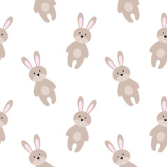 Seamless pattern with cute bunnies. Wallpaper for sewing children's clothing, printing on fabric, packaging paper.