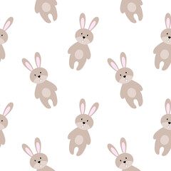 Obraz premium Seamless pattern with cute bunnies. Wallpaper for sewing children's clothing, printing on fabric, packaging paper.