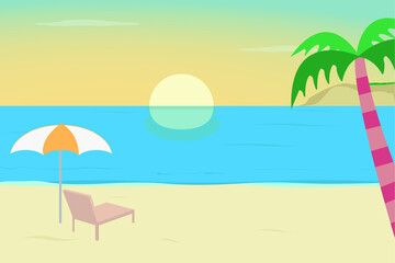 Fototapeta na wymiar Beach scenery vector concept: Beautiful sunset in the beach