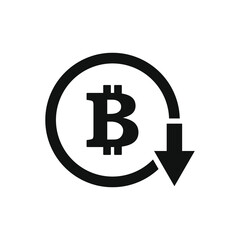 Decreasing value of bitcoin. Cost reduction icon concept isolated on white background. Vector illustration