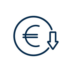Decreasing value of euro. Cost reduction icon concept isolated on white background. Vector illustration