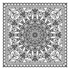 Outline square floral pattern in mehndi style for henna, mehndi, tattoo, decoration. decorative ornament in ethnic oriental style. doodle ornament. outline hand draw illustration. coloring book page.