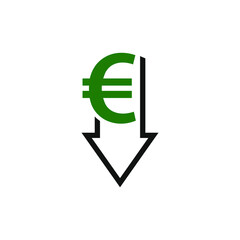 Decreasing value of euro. Cost reduction icon concept isolated on white background. Vector illustration