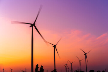 wind turbine with motion blurr at sunset