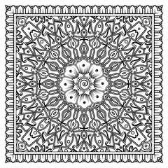 Outline square floral pattern in mehndi style for henna, mehndi, tattoo, decoration. decorative ornament in ethnic oriental style. doodle ornament. outline hand draw illustration. coloring book page.