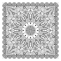 Outline square floral pattern in mehndi style for henna, mehndi, tattoo, decoration. decorative ornament in ethnic oriental style. doodle ornament. outline hand draw illustration. coloring book page.