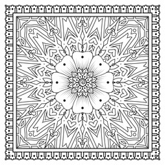 Outline square floral pattern in mehndi style for henna, mehndi, tattoo, decoration. decorative ornament in ethnic oriental style. doodle ornament. outline hand draw illustration. coloring book page.